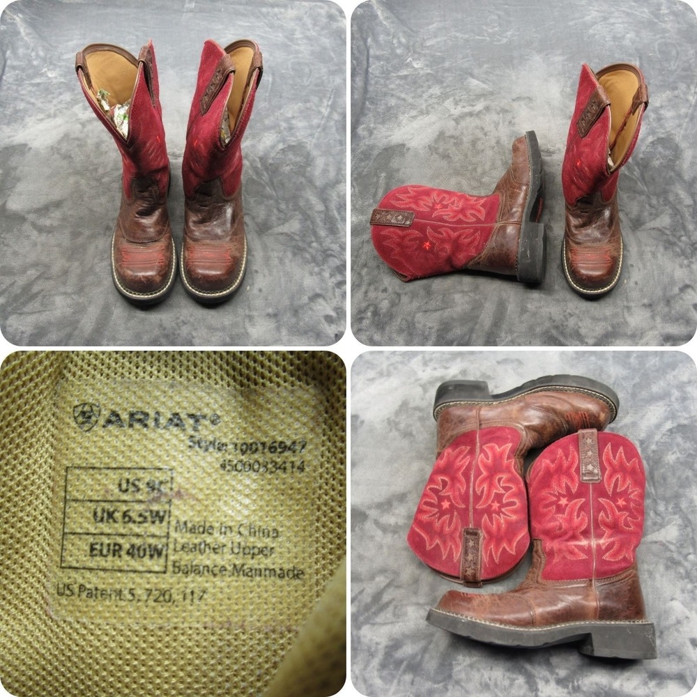 Ariat Boots Western Women 9 C Maroon Leather Comfort Round Toe Pull-On Cowboy
